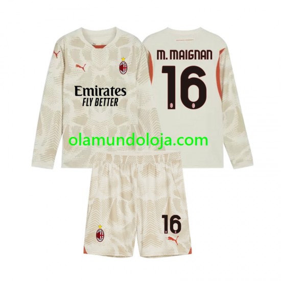 Camisola AC Milan Mike Maignan 16 Guarda-redes Criança Equipamento Terceiro 2024-2025 Manga Comprida